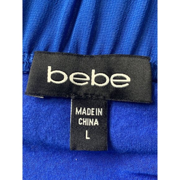 Bebe L/XL Lined Chiffon High-Low Skirt Cobalt Blue RAA10432 Stretch - Picture 4 of 8